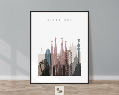 Barcelona skyline poster distressed 1