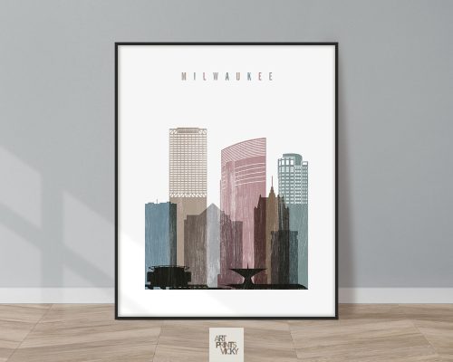 Milwaukee skyline poster distressed 1