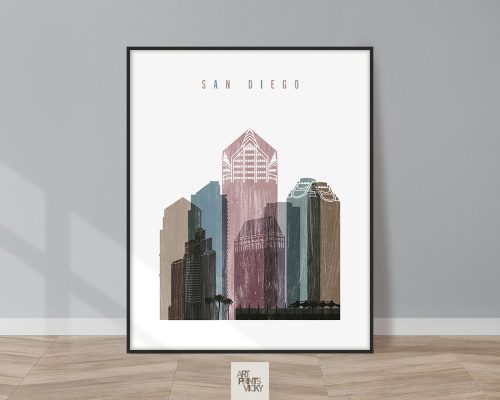 San Diego skyline poster distressed 1