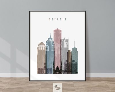 Detroit skyline poster distressed 1