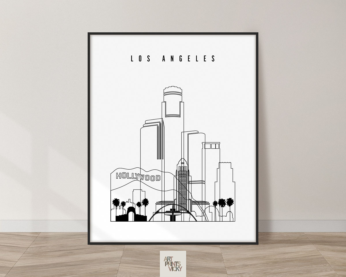Los Angeles black and white skyline poster