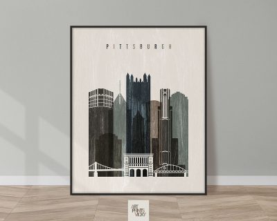 Pittsburgh skyline print distressed 2