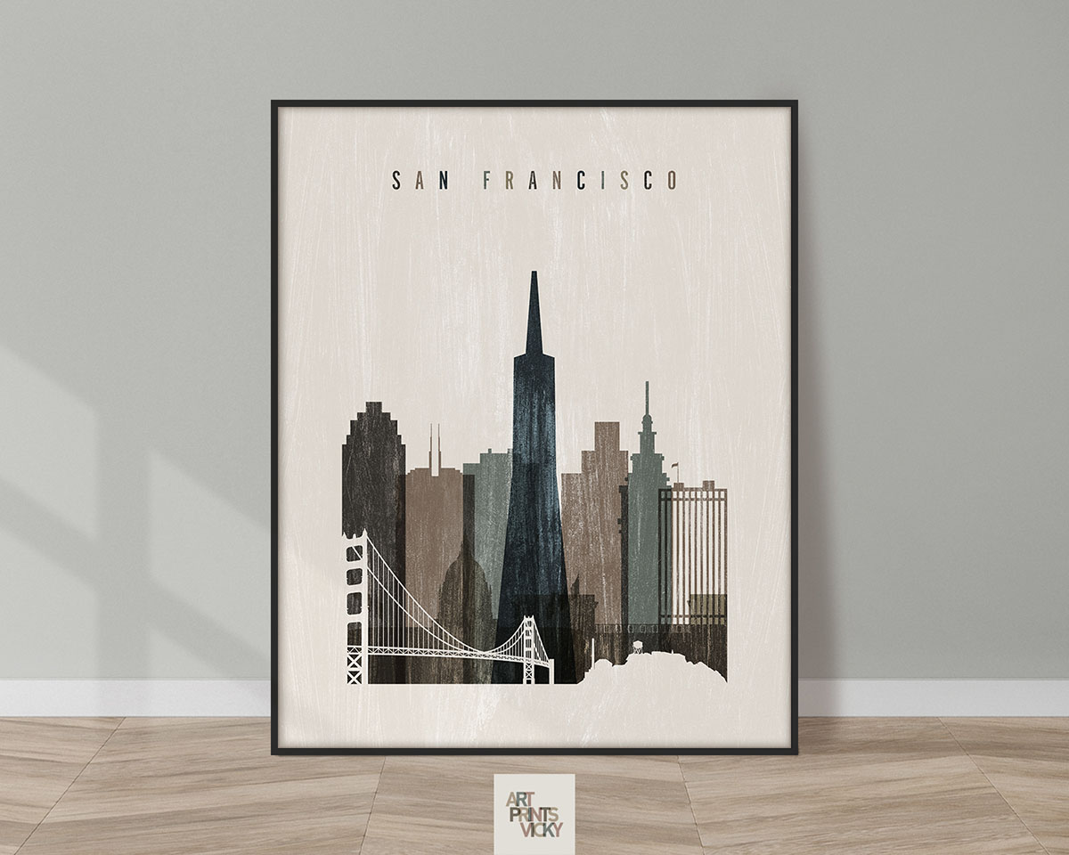 San Francisco skyline print distressed 2