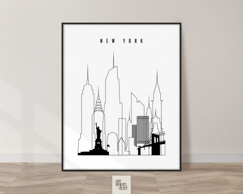 New York skyline black and white print