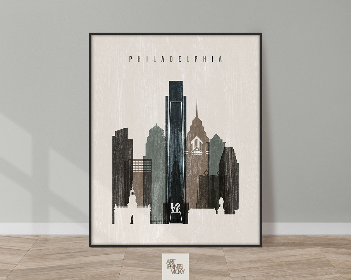 Philadelphia skyline print distressed 2