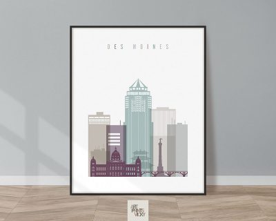 Des Moines skyline print pastel 2