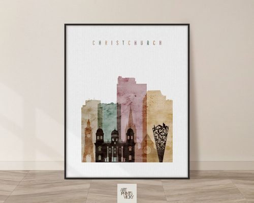 Christchurch skyline watercolor 1 poster