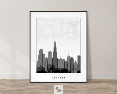 Map of Chicago black and white poster
