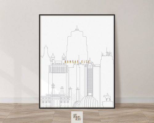 Kansas City skyline print grey gold