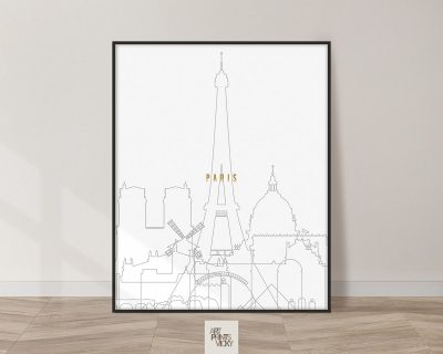Paris skyline poster grey gold