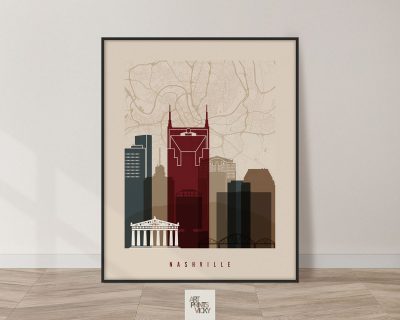 Nashville map poster skyline earth tones 2