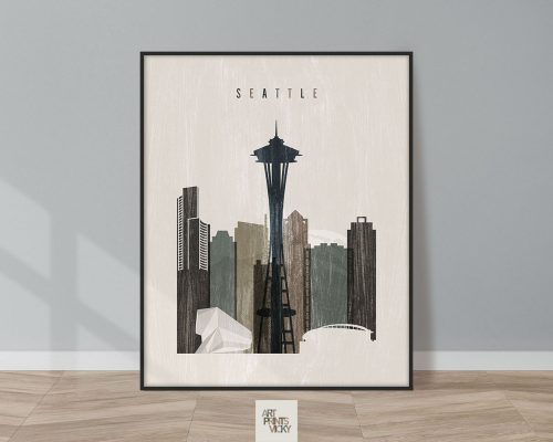Seattle skyline print distressed 2