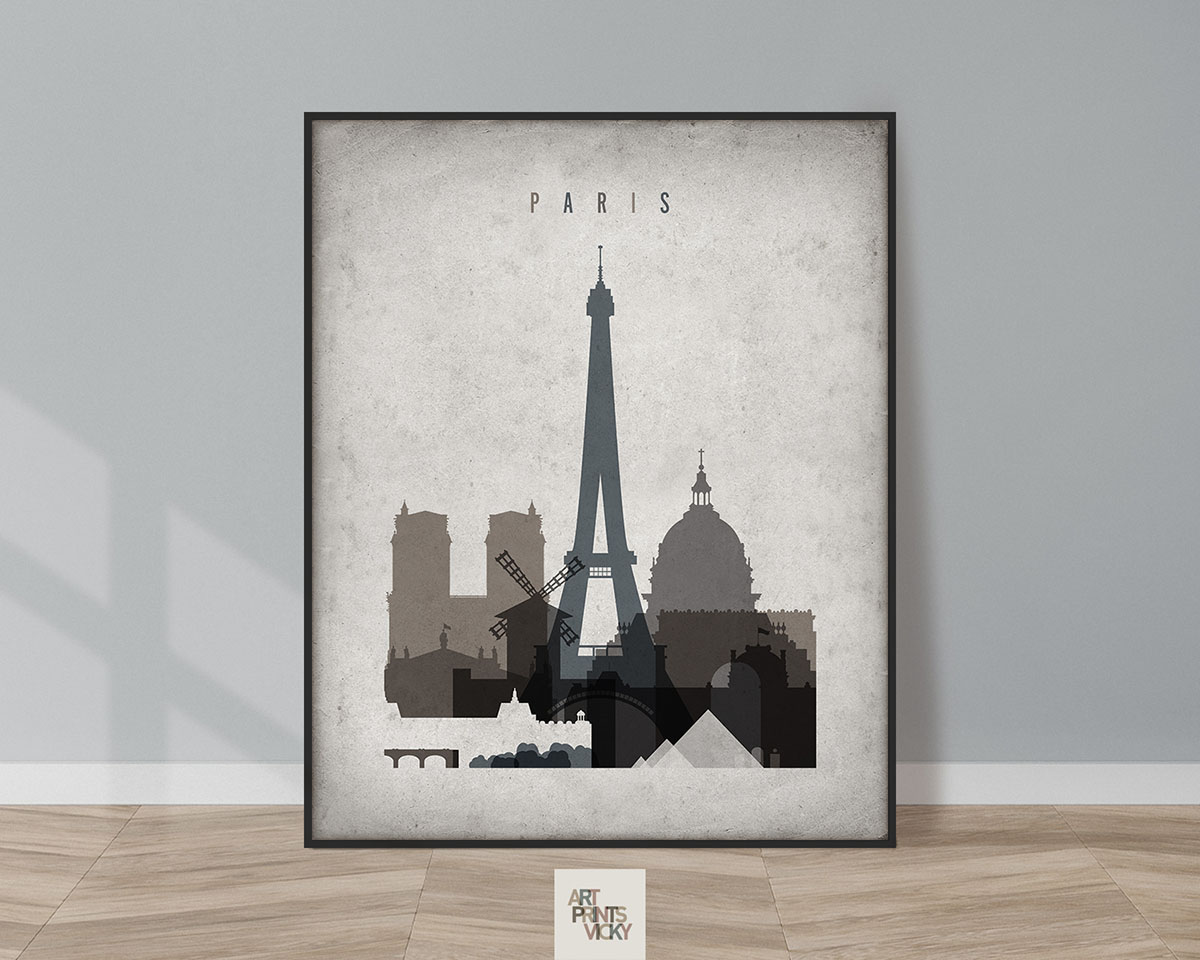 Paris skyline wall art retro