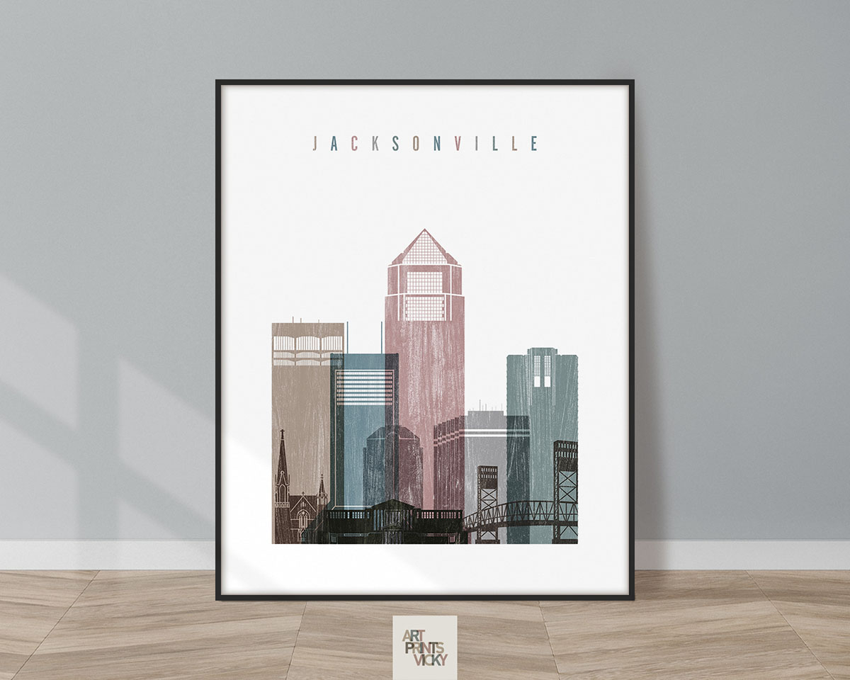 Jacksonville skyline poster distressed 1