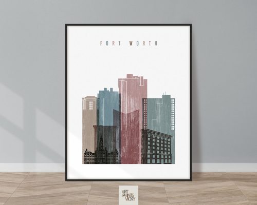 Fort Worth skyline poster distressed 1