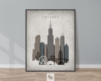 Chicago skyline wall art retro