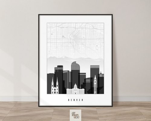 Denver map print poster black white