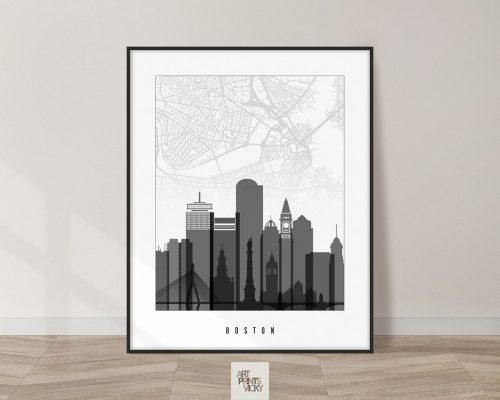 Boston map print poster black white
