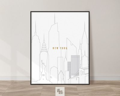 New York art skyline poster grey gold