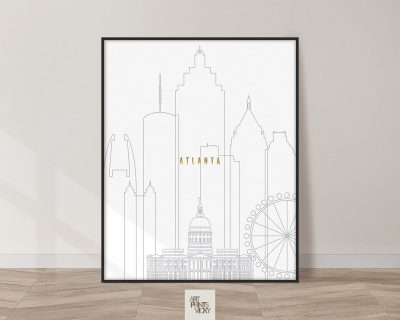 Atlanta art skyline poster grey gold