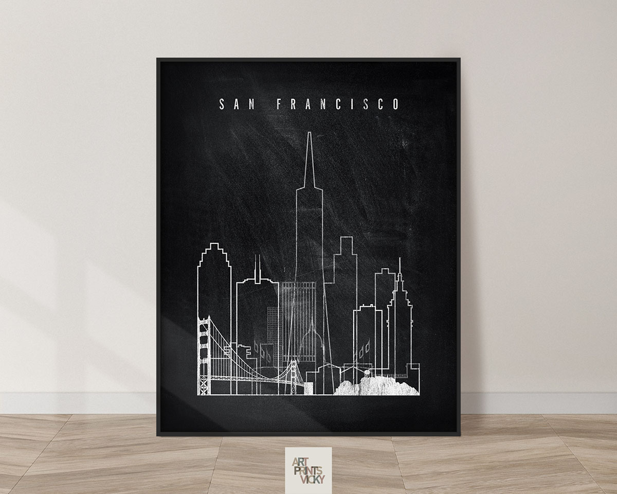 San Francisco chalkboard black white skyline print