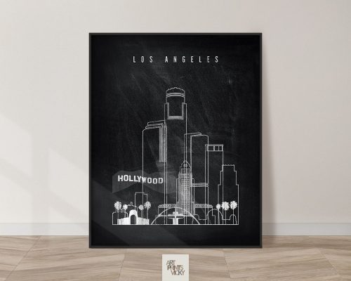 Los Angeles chalkboard black white skyline print
