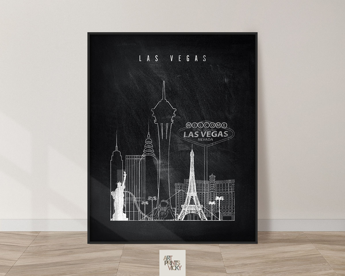 Las Vegas chalkboard black white skyline print