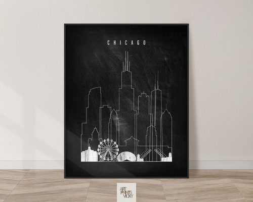 Chicago chalkboard black white skyline print