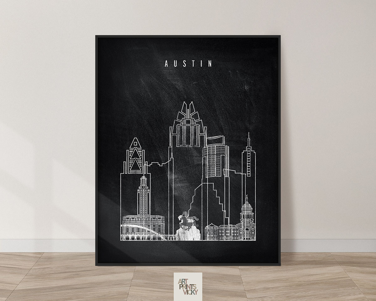 Austin chalkboard black white skyline print