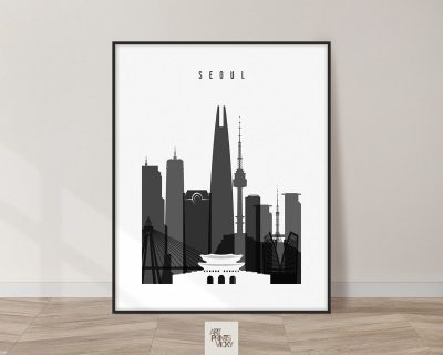 Seoul skyline black and white poster