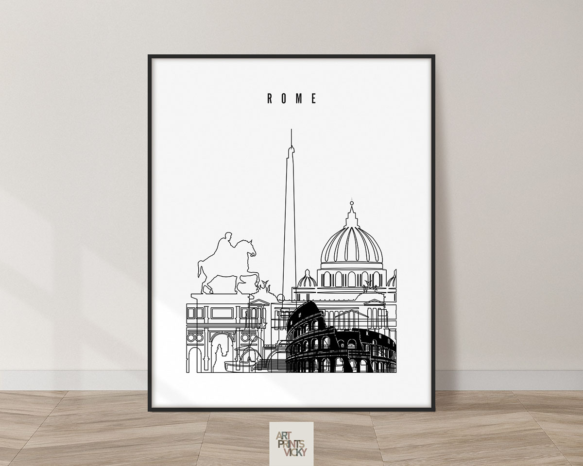 Rome black and white skyline poster