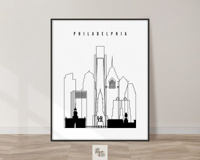Philadelphia black and white skyline print