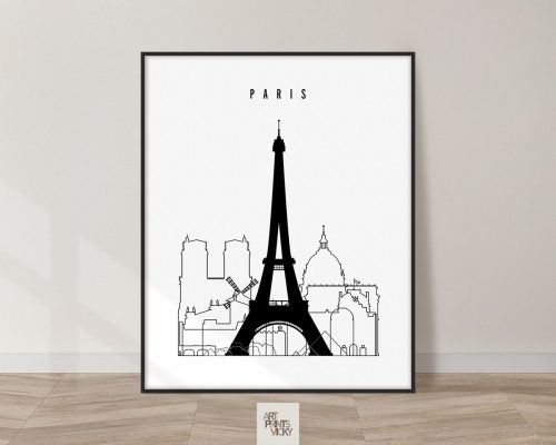 Paris black and white skyline print