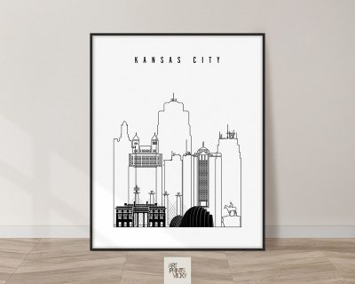 Kansas City black and white skyline print
