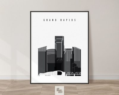 Grand Rapids skyline black and white art