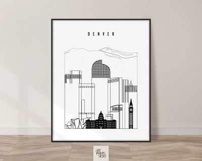 Denver black and white skyline poster