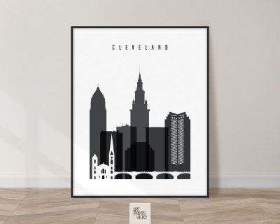 Cleveland skyline black and white art