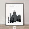 Cincinnati skyline black and white poster
