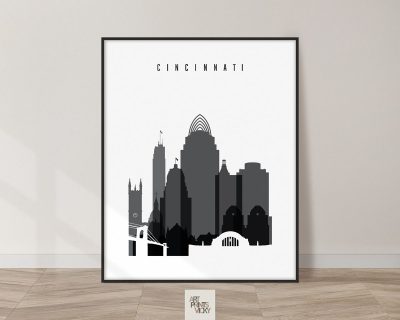 Cincinnati skyline black and white poster