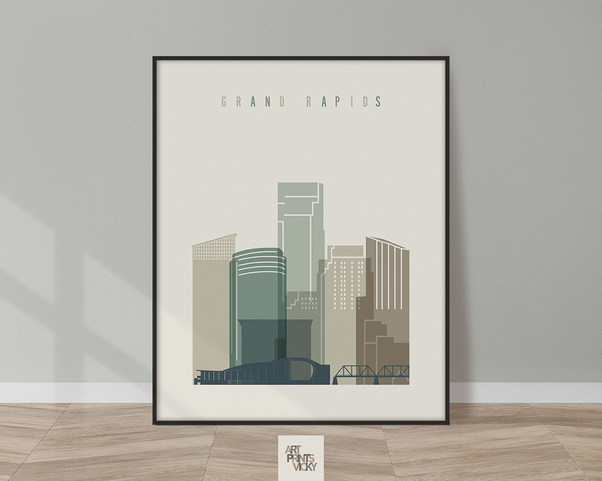 Grand Rapids print skyline earth tones 1