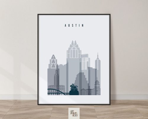 Austin skyline poster grey blue