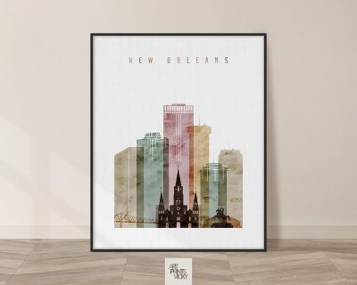 New Orleans skyline art print watercolor 1