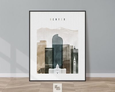 Denver skyline print watercolor 2