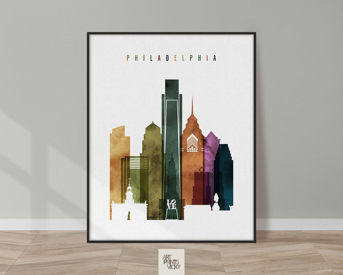 Philadelphia skyline print watercolor 3