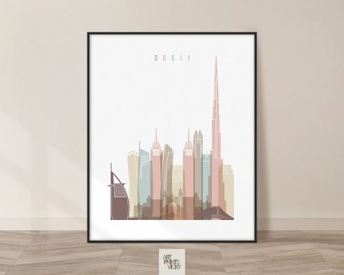 Dubai skyline art pastel white