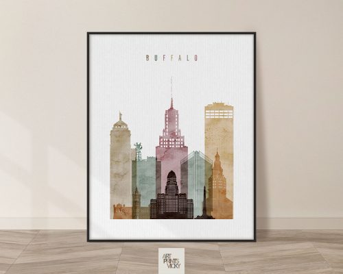Buffalo skyline print watercolor 1