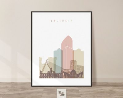 Valencia skyline poster pastel white