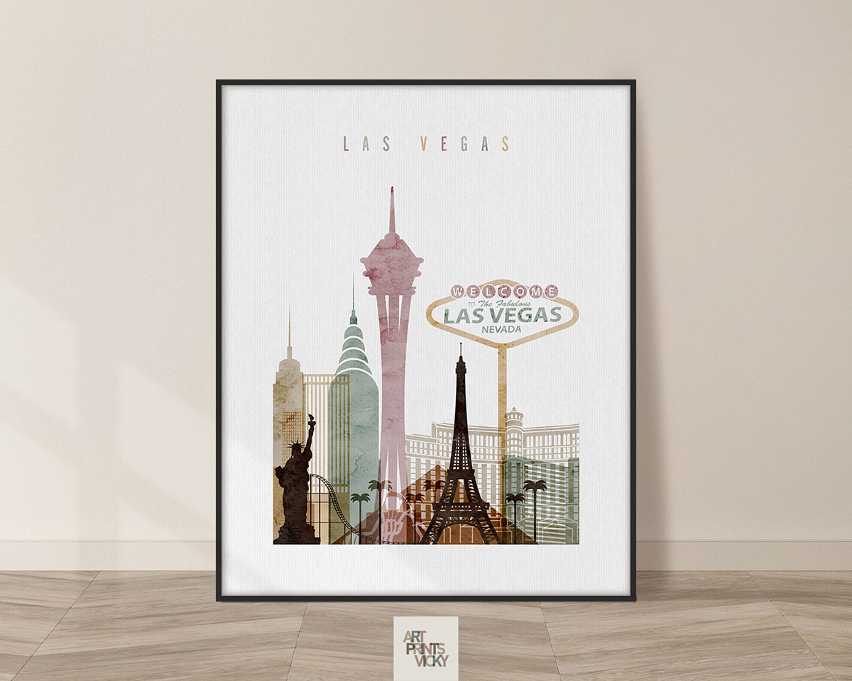 Las Vegas Skyline Wall Art Print In Watercolour 1