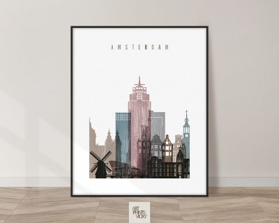 Amsterdam skyline poster distressed 1