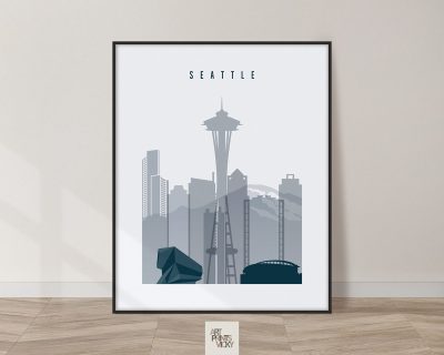 Seattle skyline poster grey blue